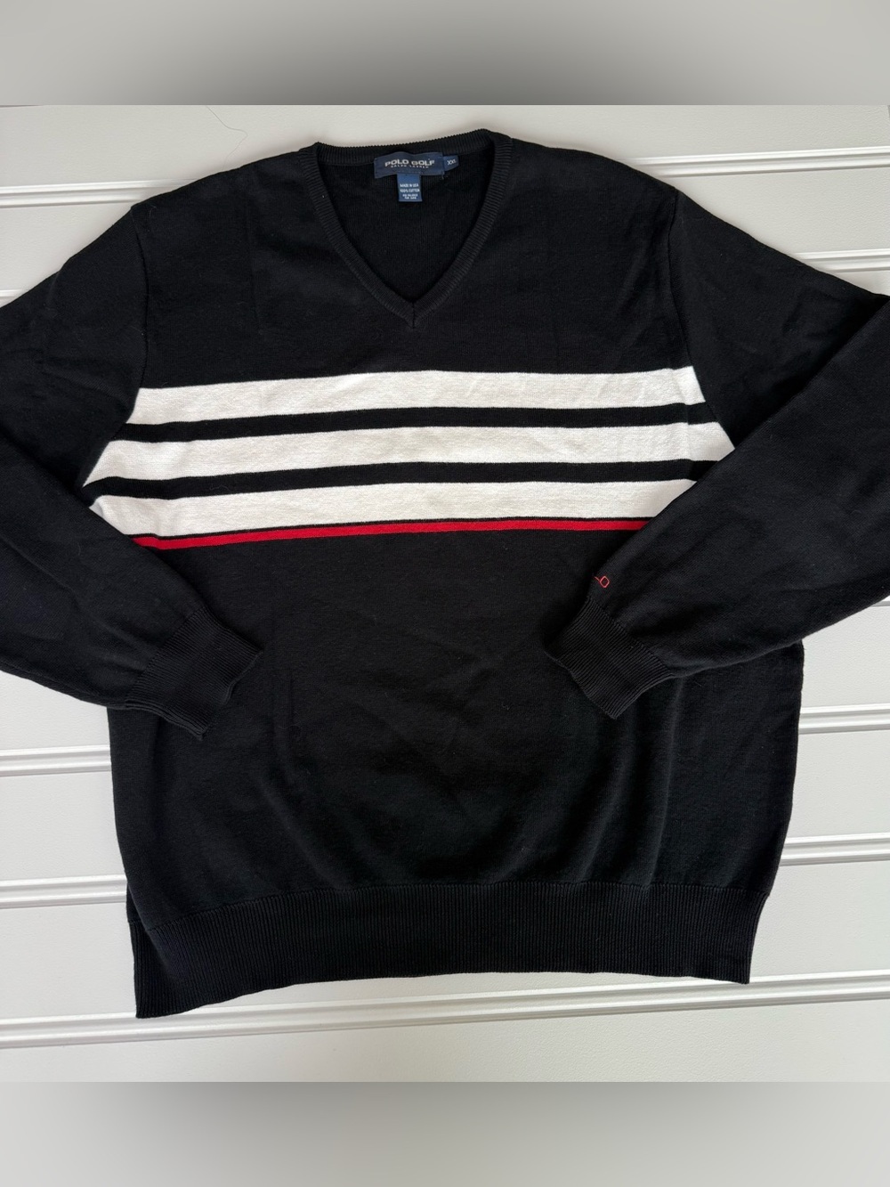 Polo Golf Ralph Lauren Sweater Mens XXL 2XL Cotton V Neck Striped 2005